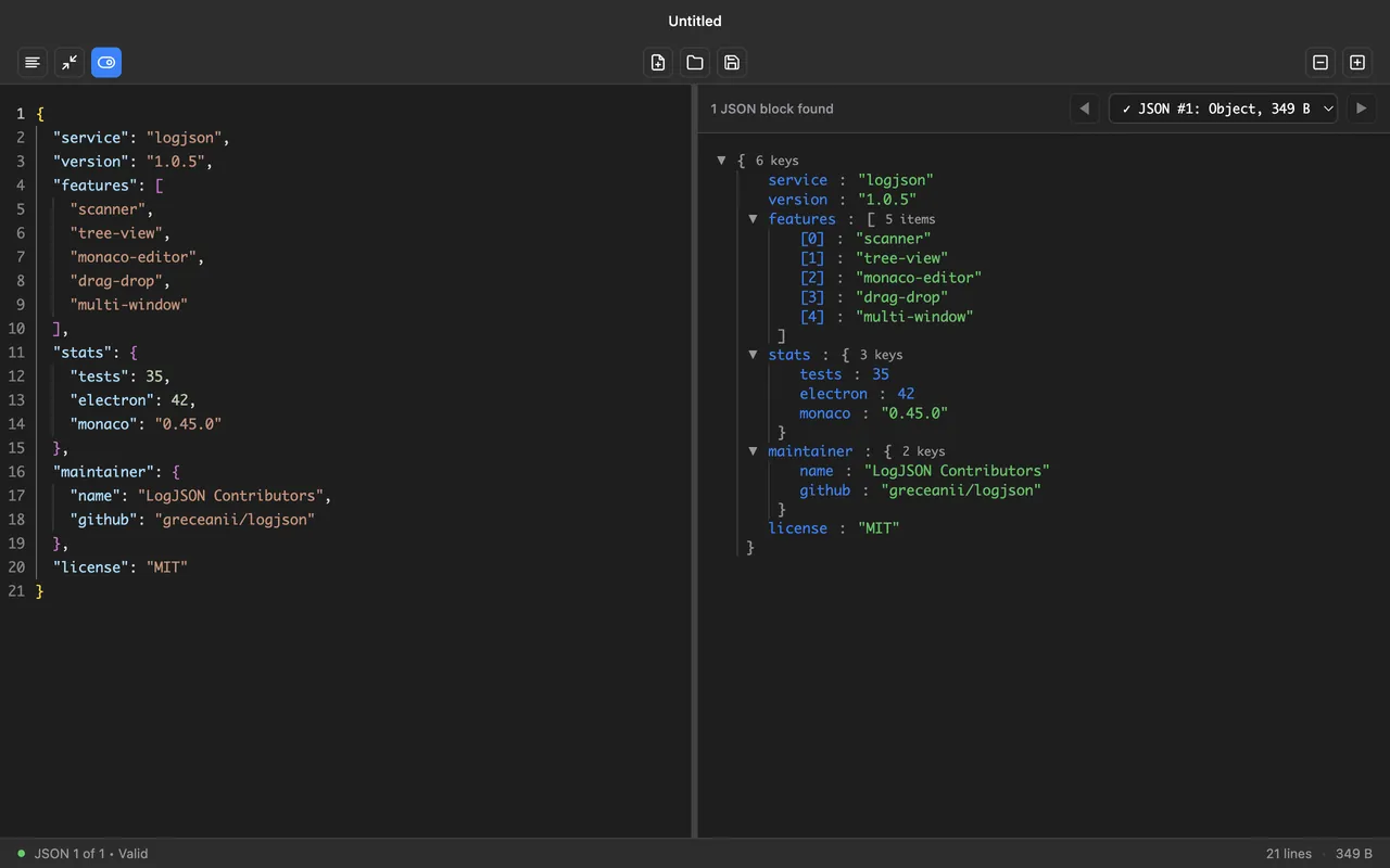 LogJSON — screen 3