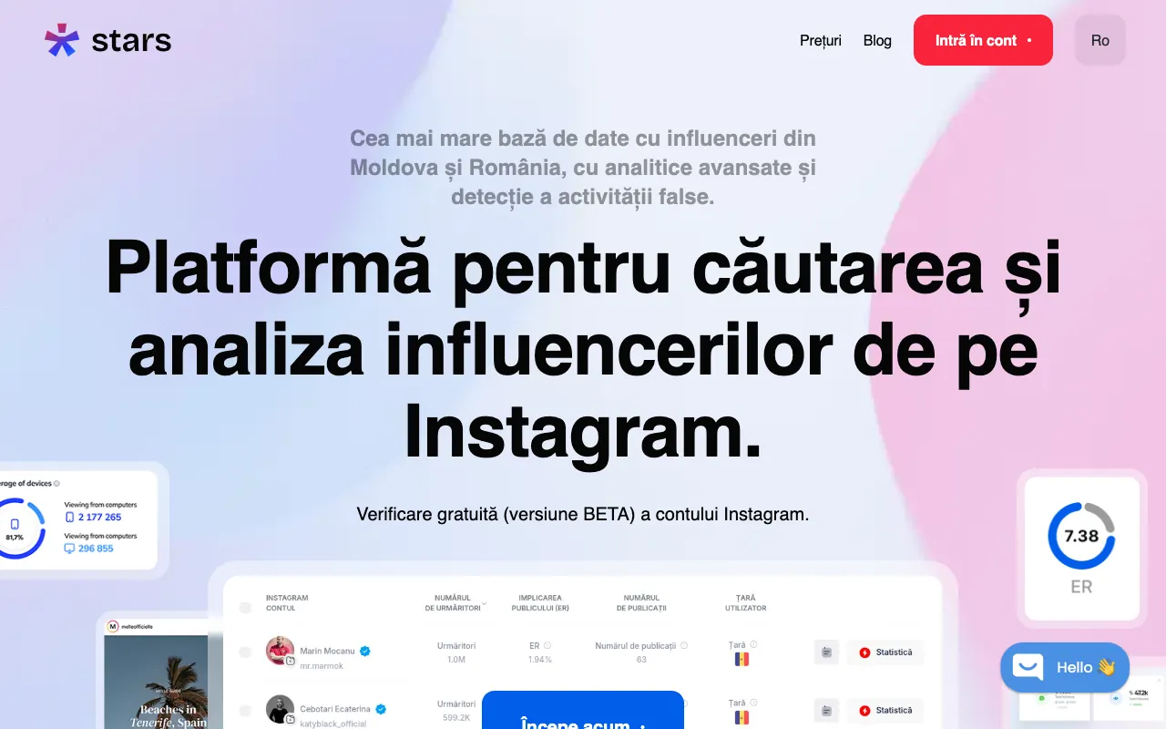 StarsMD — platformă de analiză a influencerilor